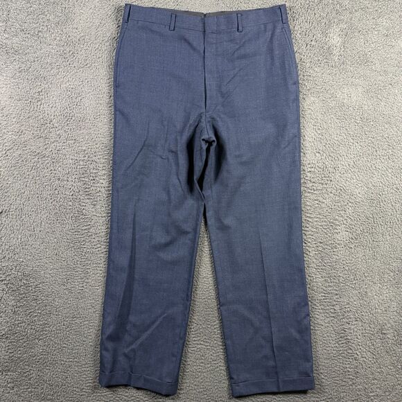 Vtg Brooks Brothers Pants Mens 36x30 Blue Plaid Classic Fit Wool Dress Slacks - Picture 1 of 11